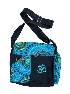 Om Mandala Adjustable‎ Strap Shoulder Bag Cotton Blue Black Purse Yoga Zen